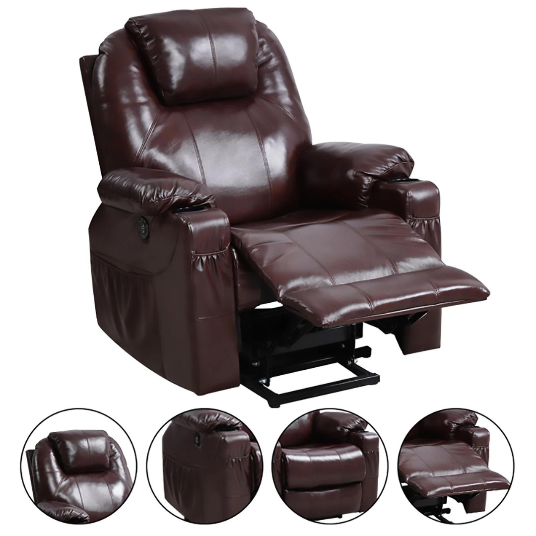 Con reposapiés, sillón moderno, reclinable eléctrico, respaldo y reposapiés  ajustables, sillón reclinable de masaje con piel sintética otomana rojo